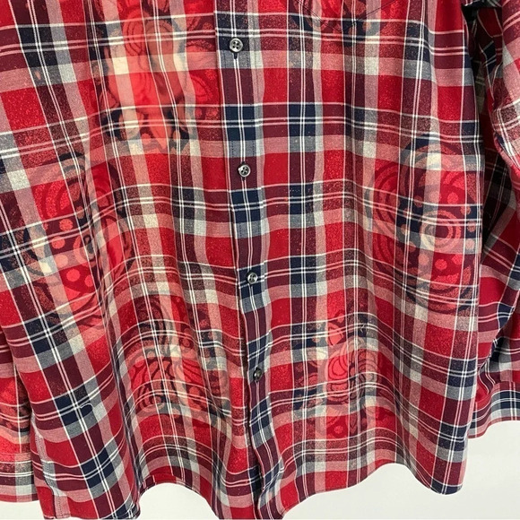 Handmade Boho Flannel Shirt Size Large XL Plaid Embroidered Floral Bleached Red - Picture 8 of 15